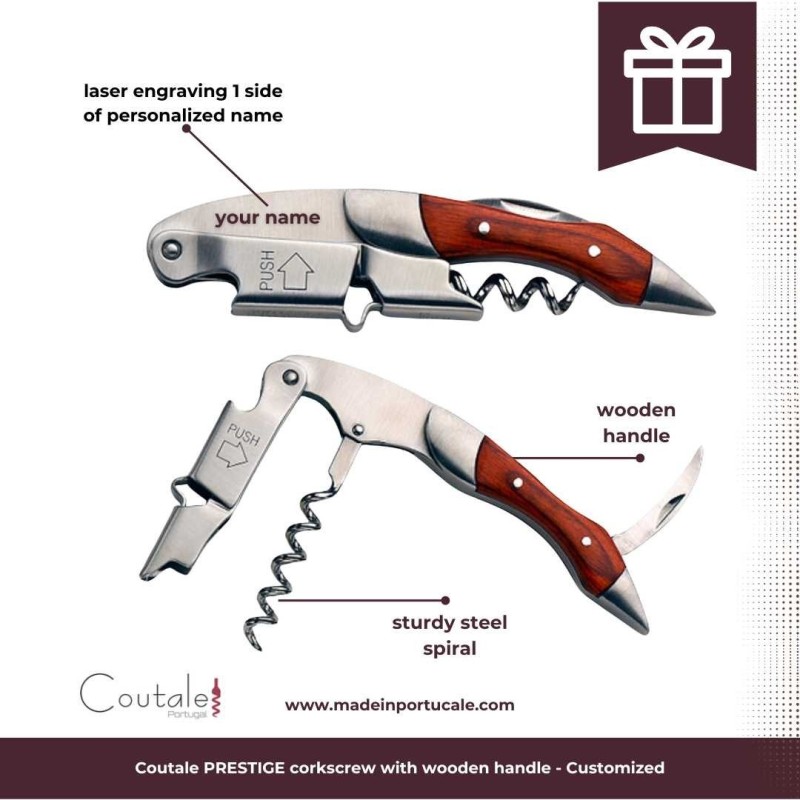 Coutale PRESTIGE corkscrew with wooden handle - Customized